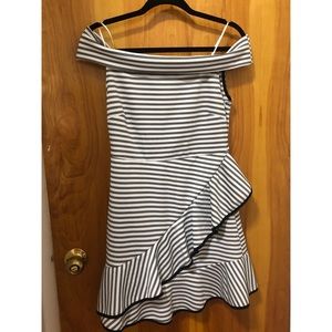 Black and white stripe off the shoulder dress